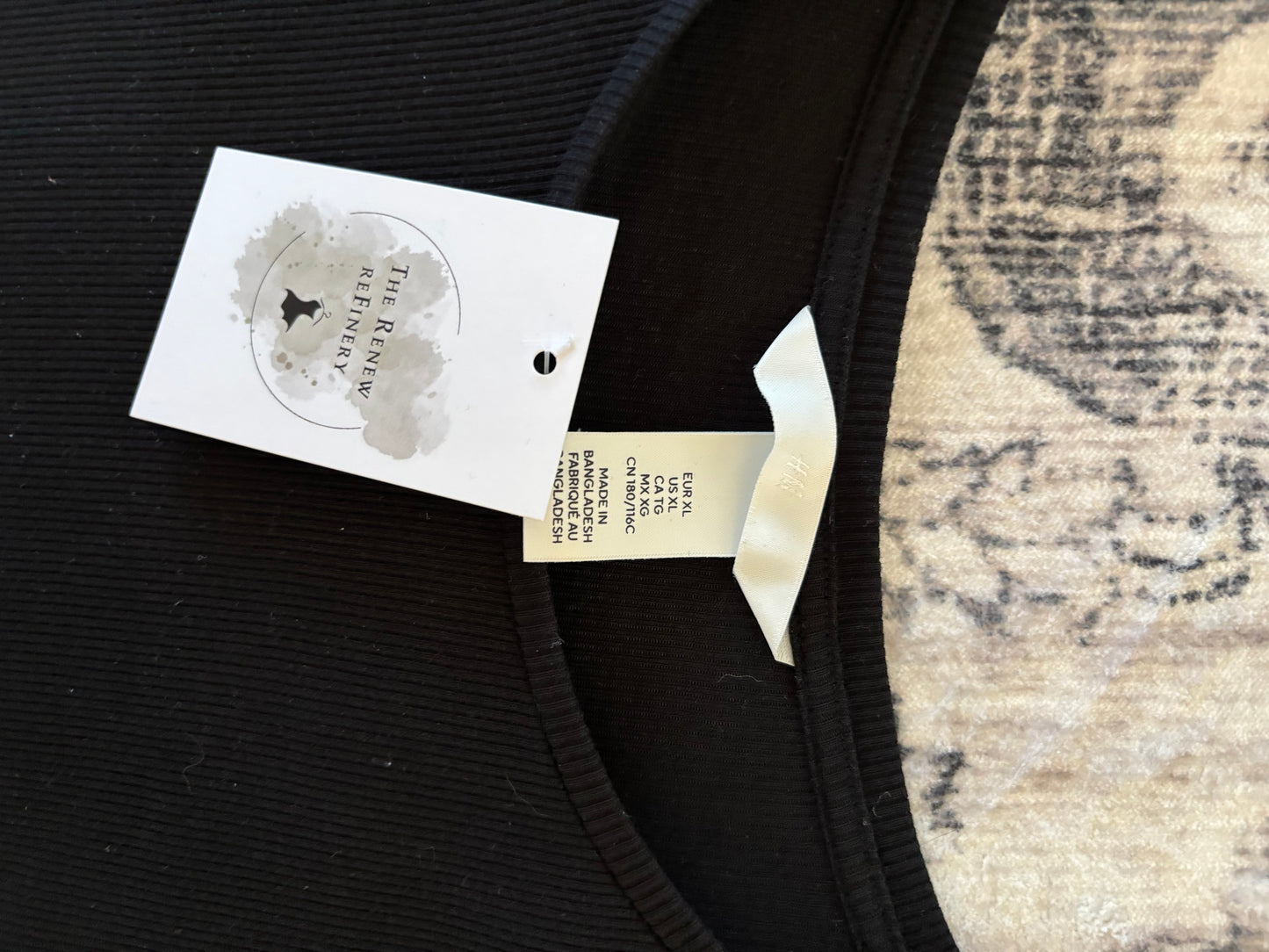 H&M Ribbed Black Cotton Long Sleeve Top | XL (N83N19)