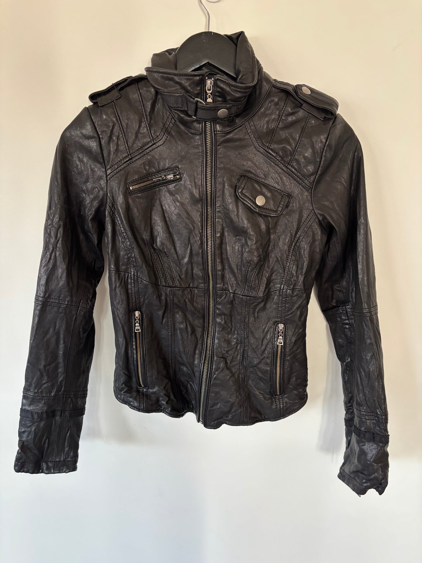 Daniel Italian Leather Vanessa Motto Jacket | XXS (N139F5)