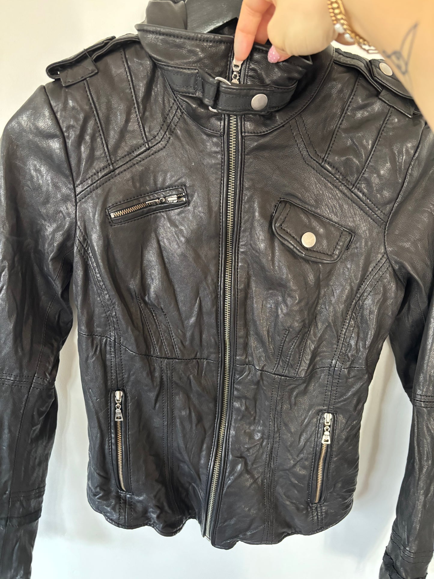 Daniel Italian Leather Vanessa Motto Jacket | XXS (N139F5)