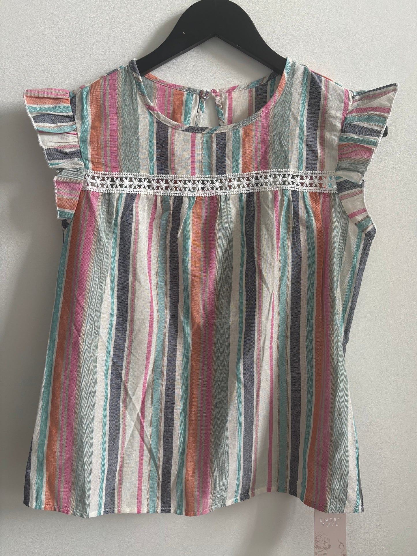 NWT Striped Flutter Sleeve Tank with Crochet Details | Small