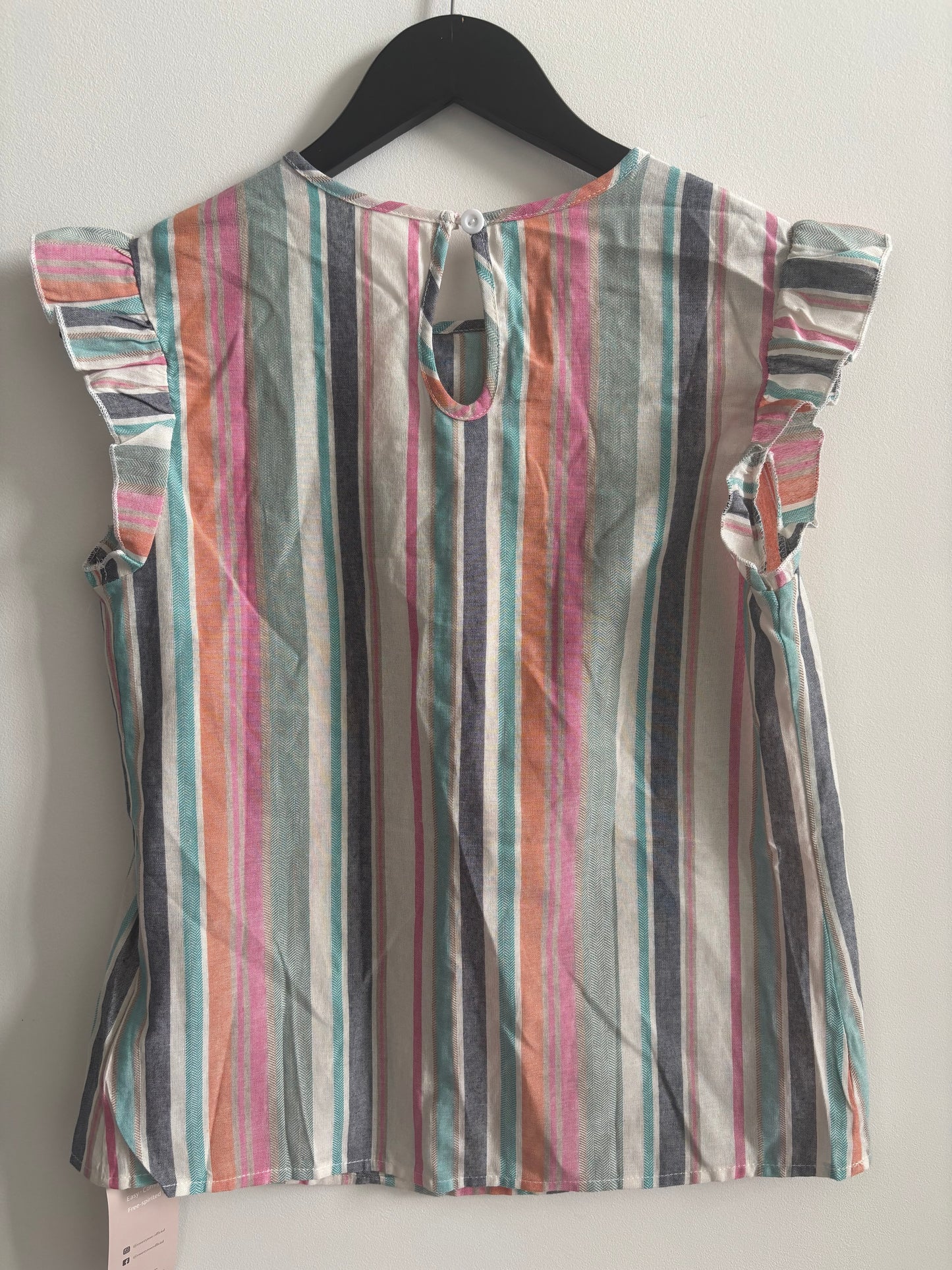 NWT Striped Flutter Sleeve Tank with Crochet Details | Small