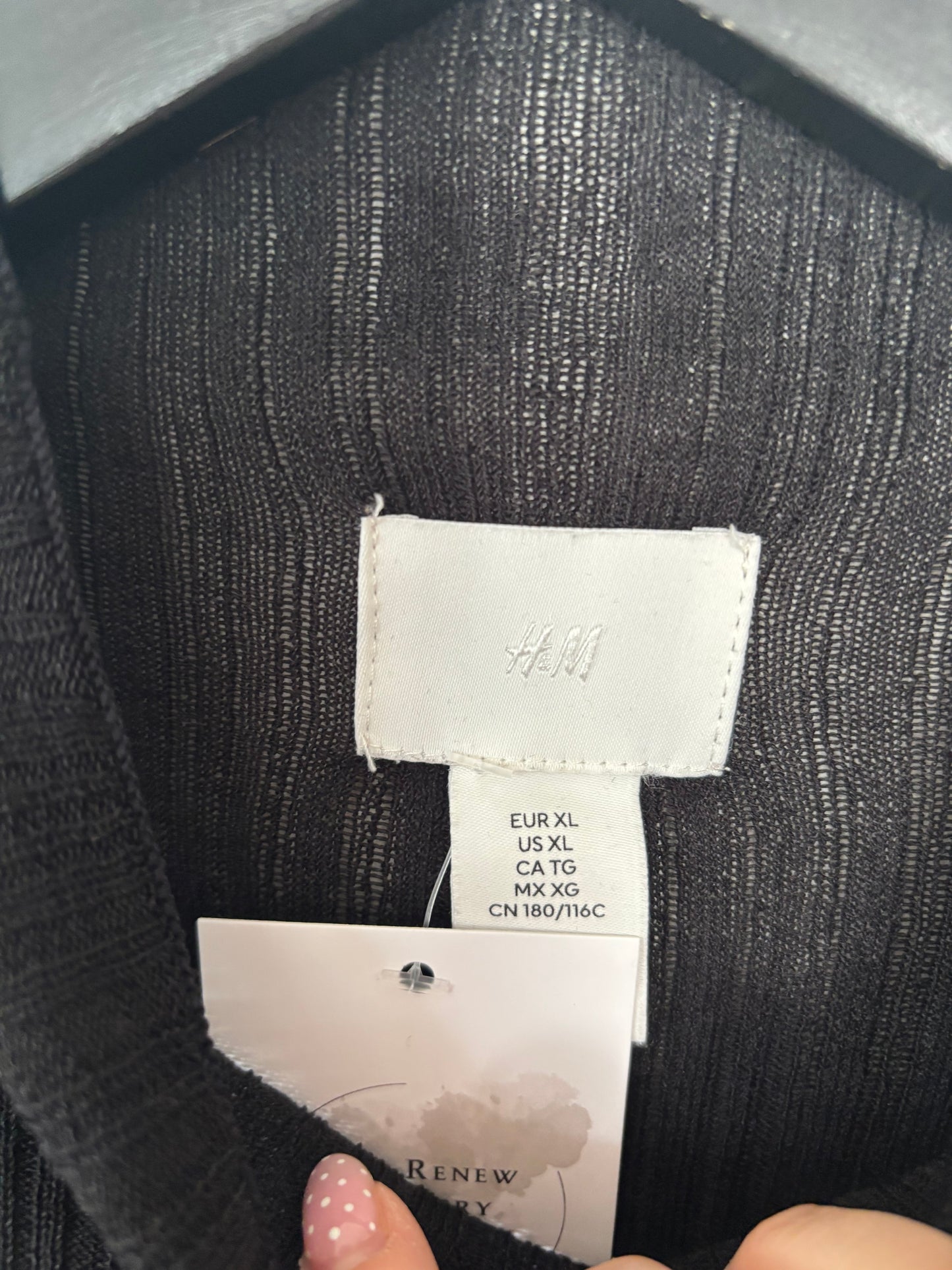 H&M Sheer Rib-knit Mock Turtleneck Top | XL (N77N19)