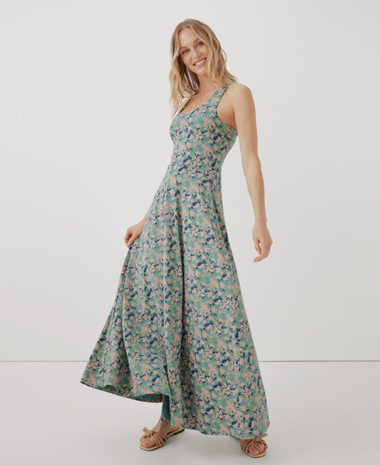 NWT Pact Fit & Flare Open Back Maxi Dress | Large