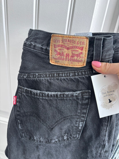 Levi's 501 Black Wash Distressed Straight Jeans | Sz 28 (F132E13)