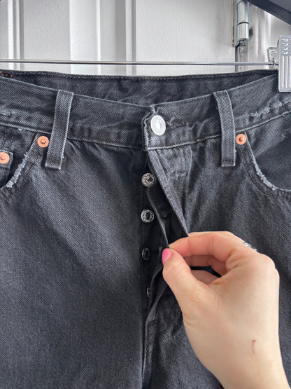 Levi's 501 Black Wash Distressed Straight Jeans | Sz 28 (F132E13)