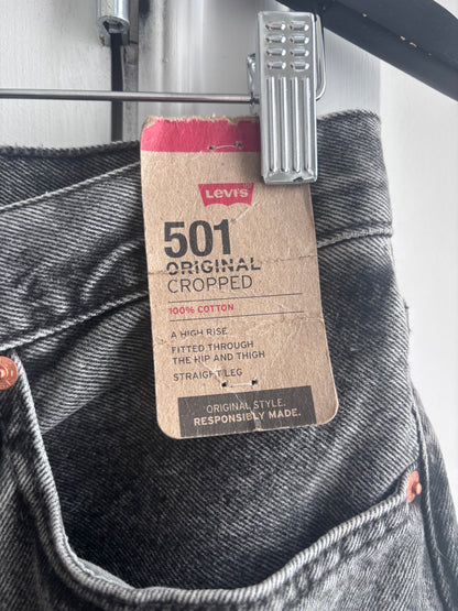 Levi's 501 Grey/Black Wash Cropped NWT Distressed Denim | Sz 30 (fit like 28)