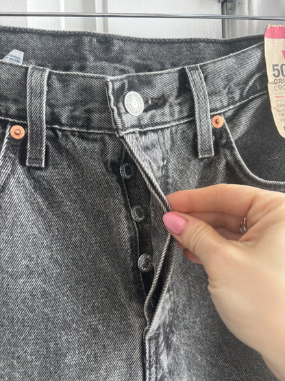 Levi's 501 Grey/Black Wash Cropped NWT Distressed Denim | Sz 30 (fit like 28)