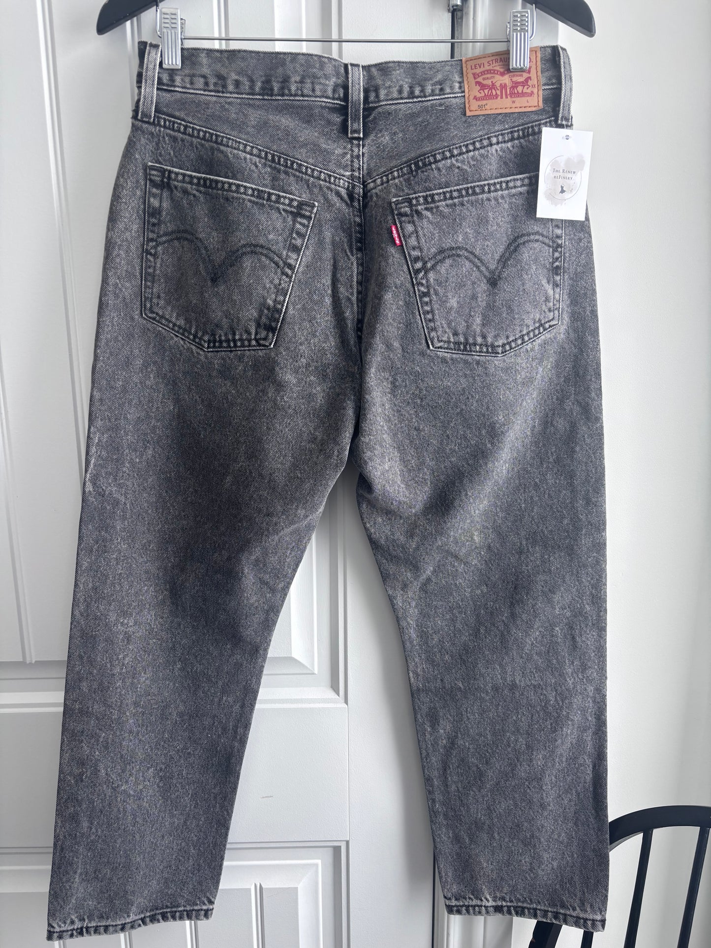 Levi's 501 Grey/Black Wash Cropped NWT Distressed Denim | Sz 30 (F126E13)