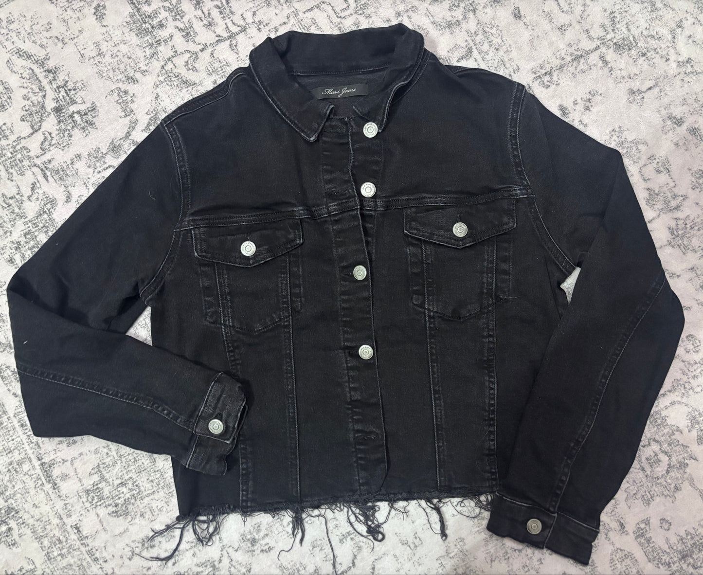 Mavi Black Denim Jacket with Raw Hem | Sz Medium
