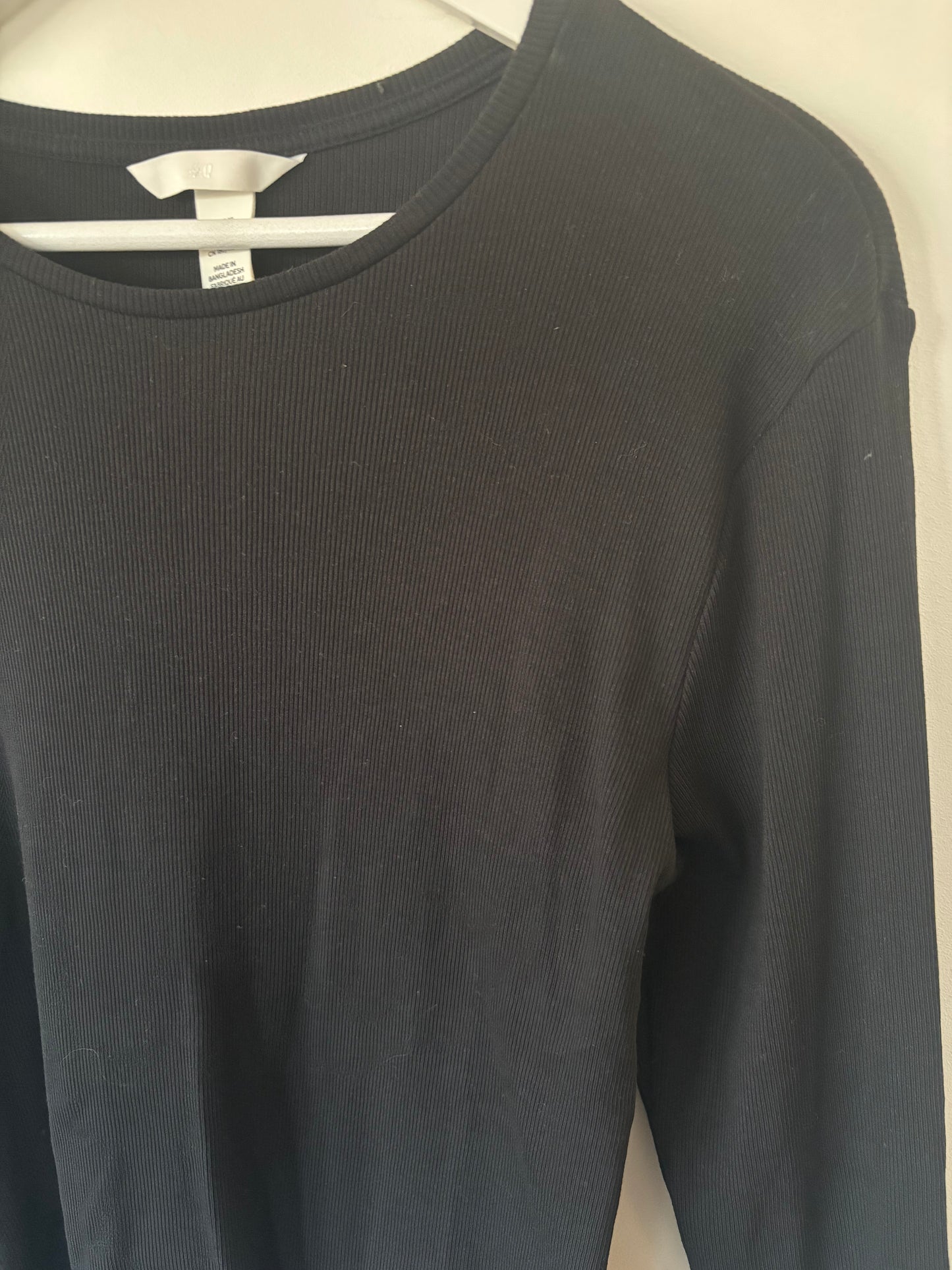 H&M Ribbed Black Cotton Long Sleeve Top | XL (N83N19)