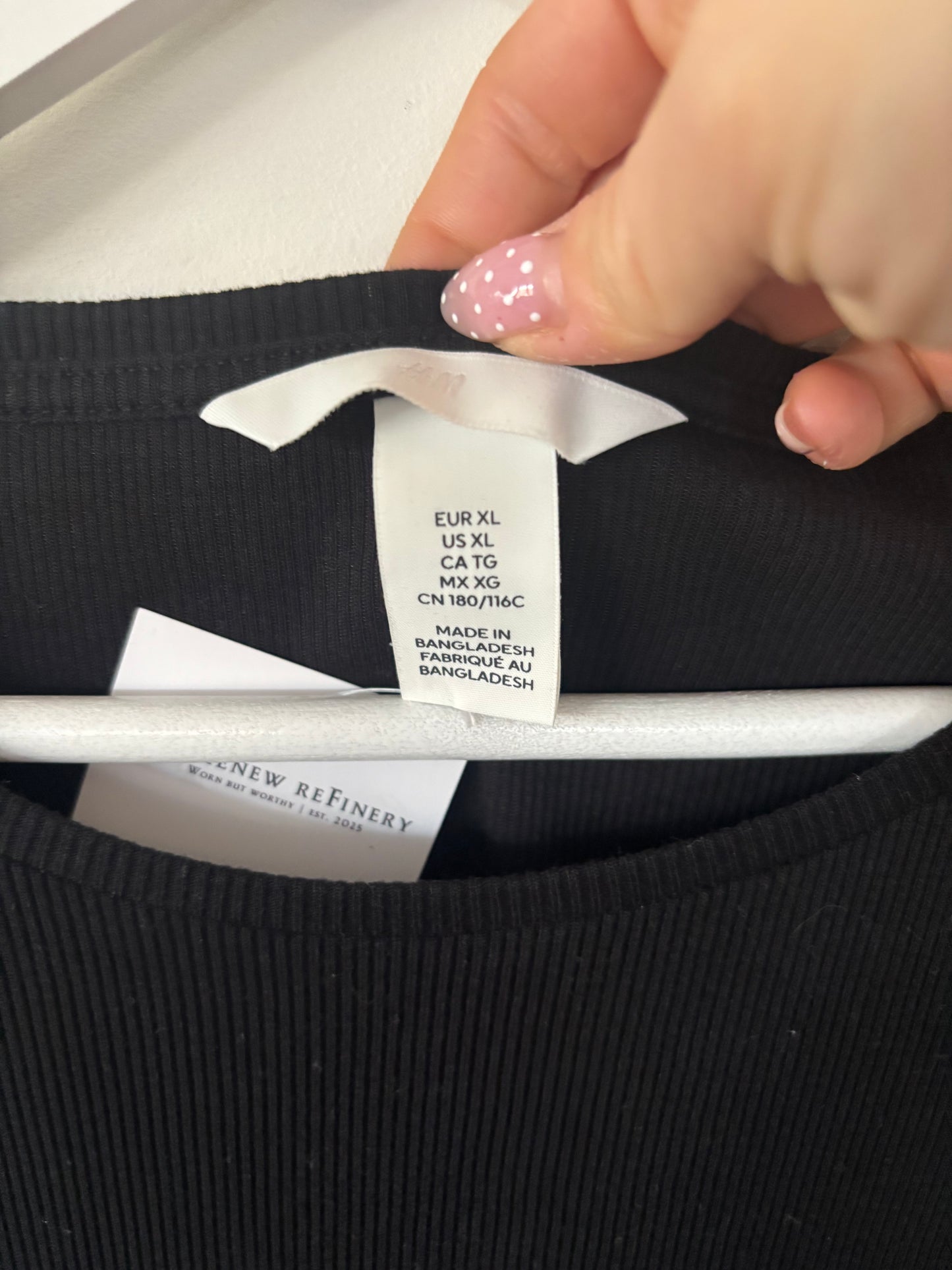 H&M Ribbed Black Cotton Long Sleeve Top | XL (N83N19)