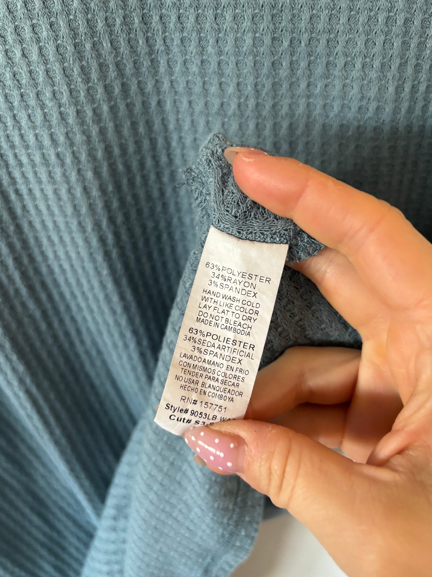 Waffle Textured Long Sleeve with Knot Hem | Small (N144M12)