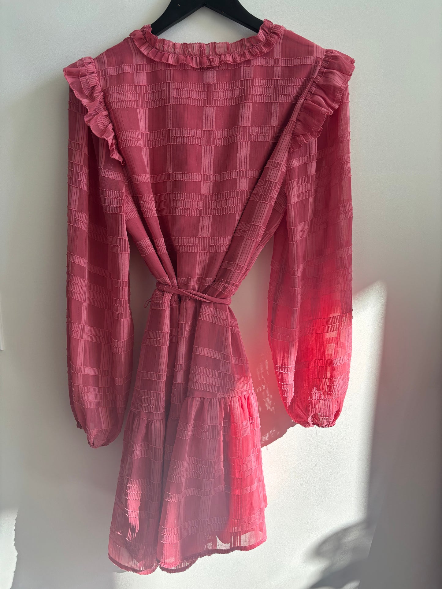 Adelyn Rae Mel Textured Ruffle Wrap Mini Dress | Large