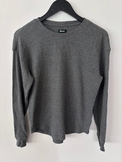 Roots Waffle Relaxed Fit Long Sleeve Shirt Charcoal | Sz XS (fits like sz medium)