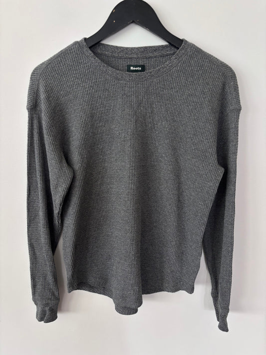 Roots Waffle Relaxed Fit Long Sleeve Shirt Charcoal | Sz XS (fits like sz medium)