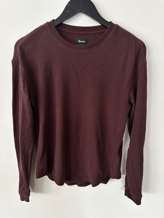 Roots Waffle Relaxed Fit Long Sleeve Maroon Shirt | Sz XS (fits like sz medium)