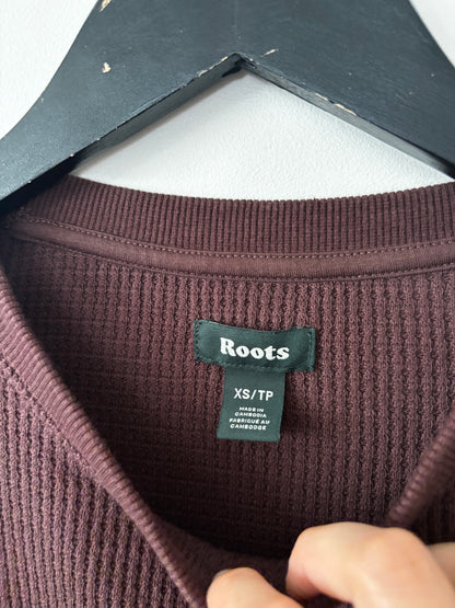 Roots Waffle Relaxed Fit Long Sleeve Maroon Shirt | Sz XS (fits like sz medium)