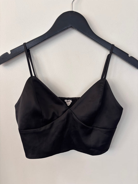 Garage Cropped Black Satin Camisole | Sz Medium