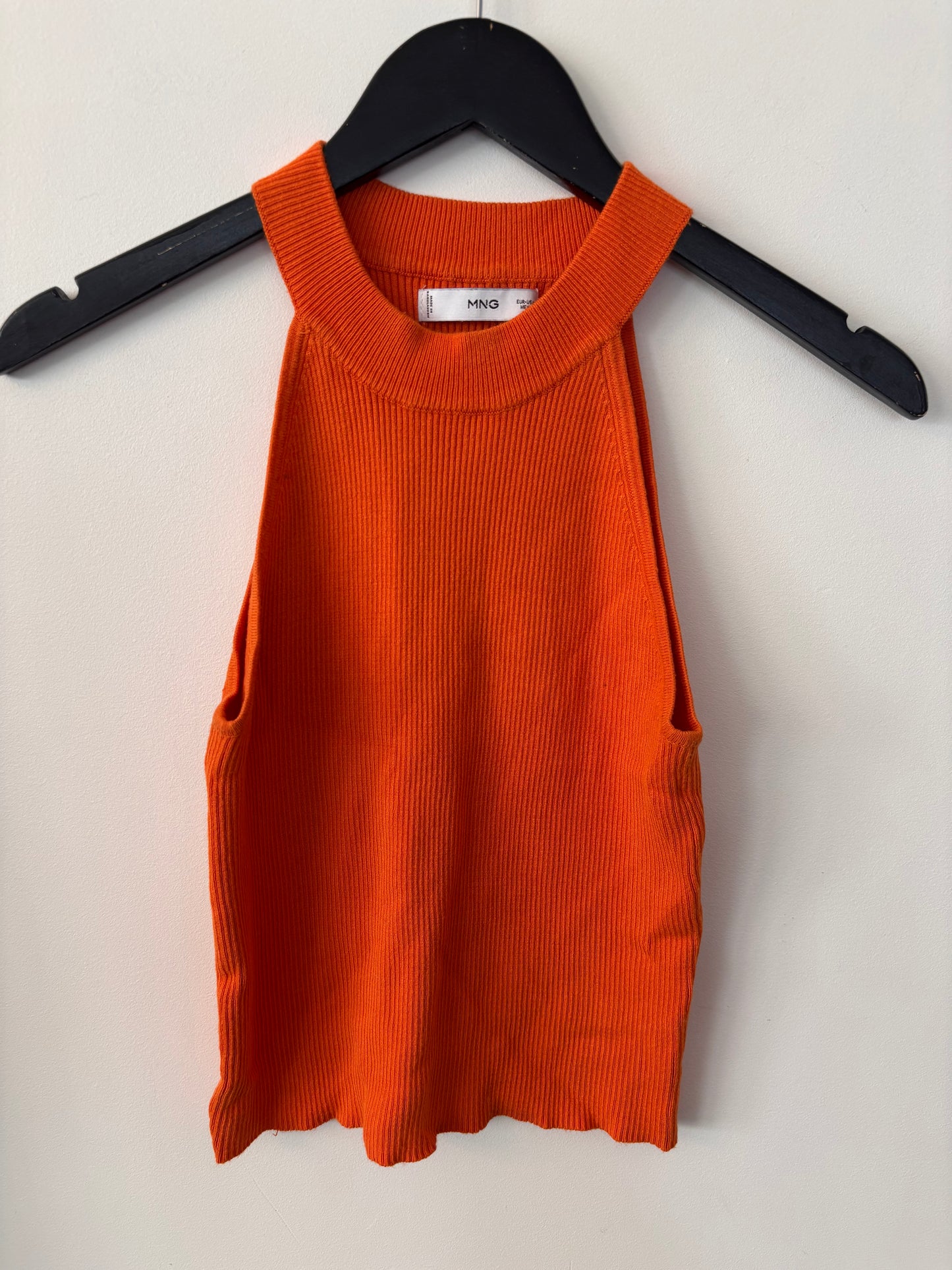 Mango Halter Neck Knitted Top in Bright Orange | Sz Large (may fit small)
