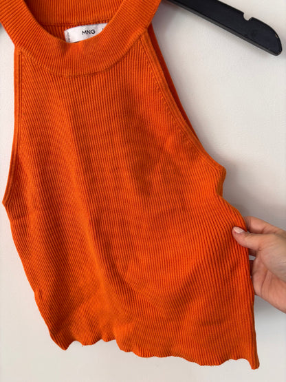 Mango Halter Neck Knitted Top in Bright Orange | Sz Large (may fit small)