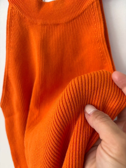 Mango Halter Neck Knitted Top in Bright Orange | Sz Large (may fit small)