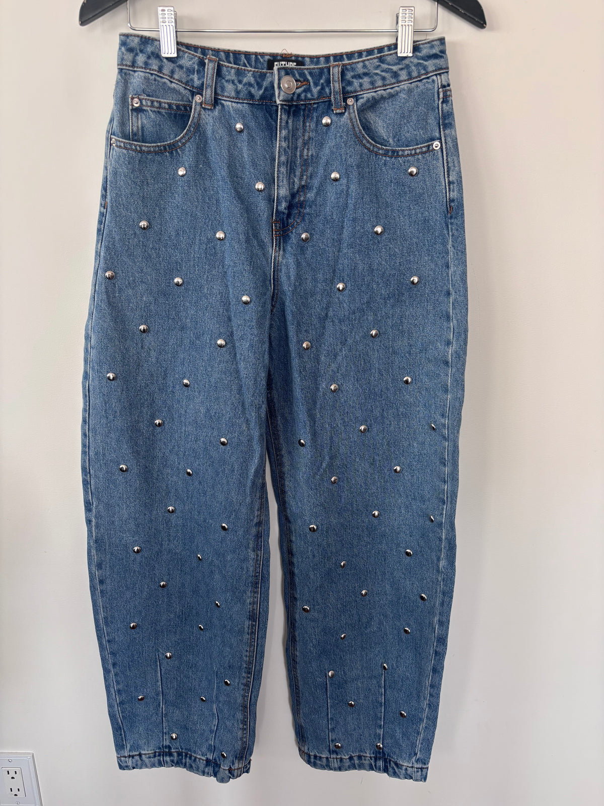Future Collective Studded Midrise Barrel Jeans | Sz 4