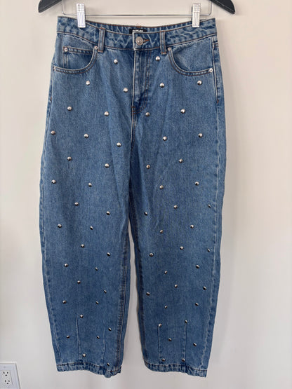 Future Collective Studded Midrise Barrel Jeans | Sz 4