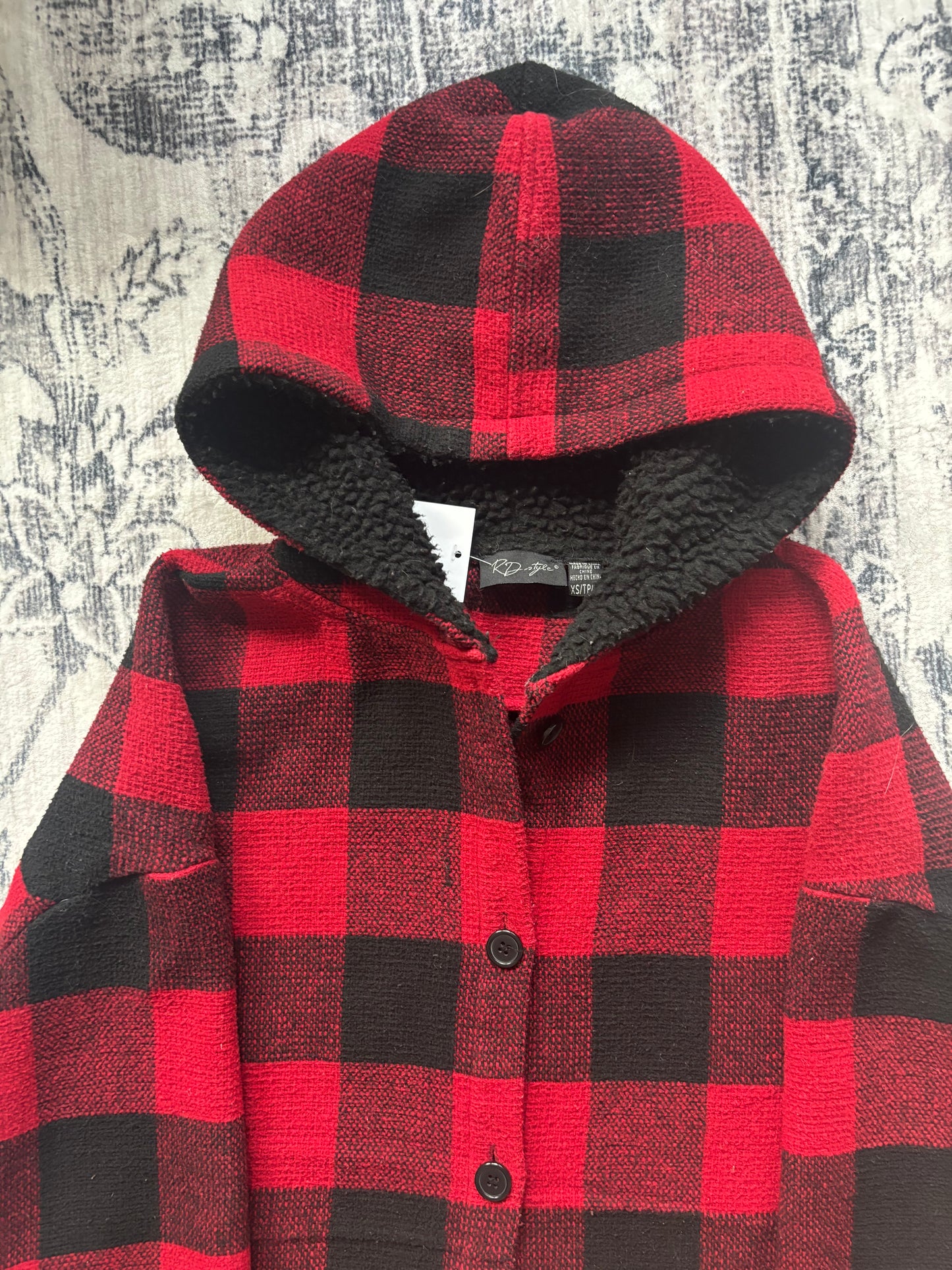 RD Style Red Plaid Hooded Jacket | XS (Oversized, fits like small) (N140M21)