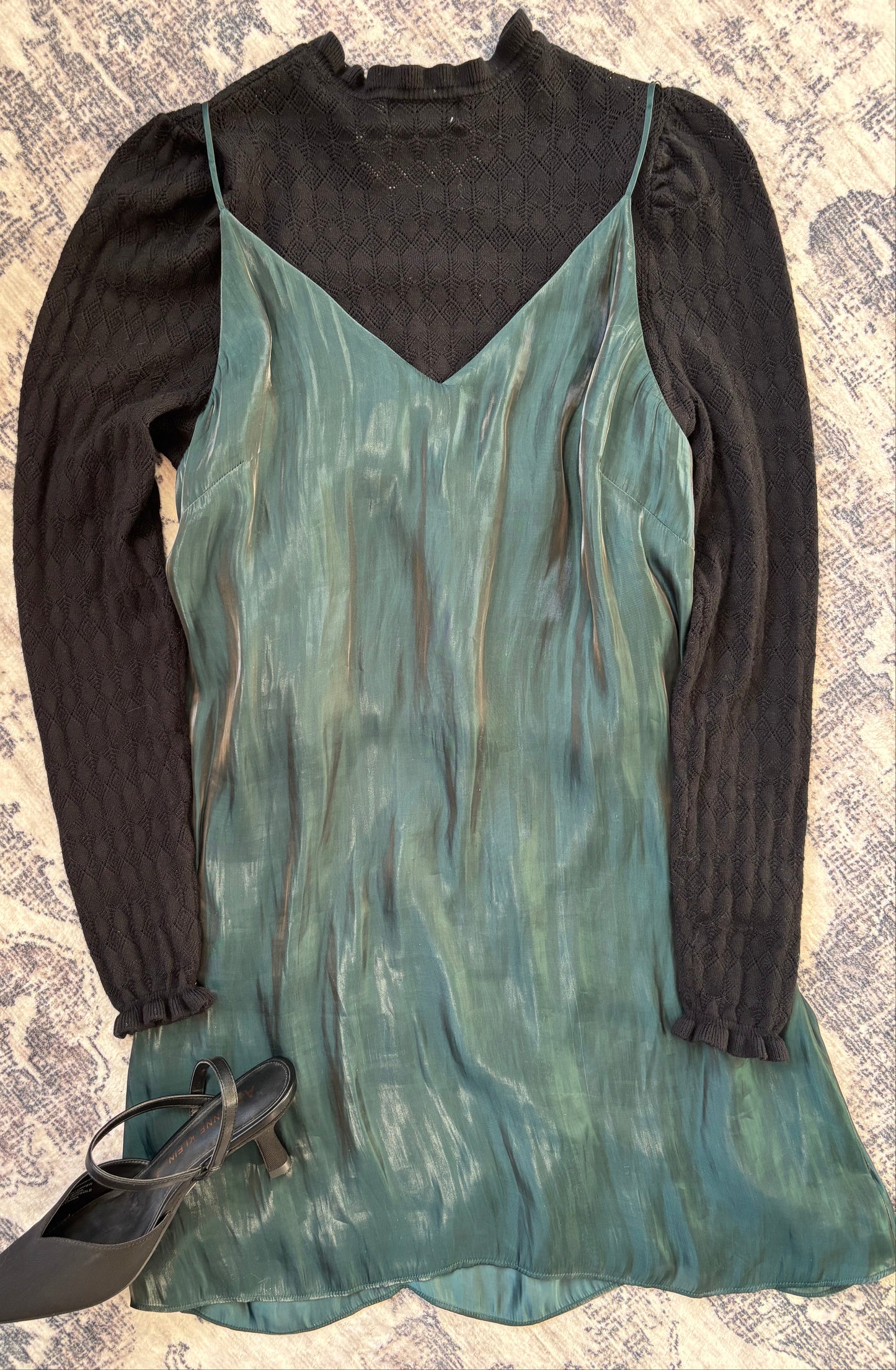 Wilfred / Aritzia Emerald Green Shimmer Slip Dress | Medium (N127S2)