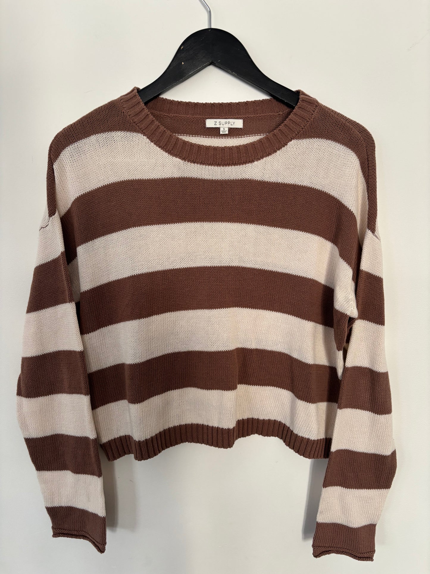 Z Supply Striped Brown / Cream Crewneck Knit | Small, generous fitting (N255W7)