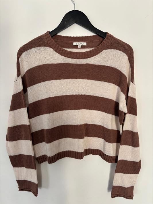 Z Supply Striped Brown / Cream Crewneck Knit | Small, generous fitting (N255W7)