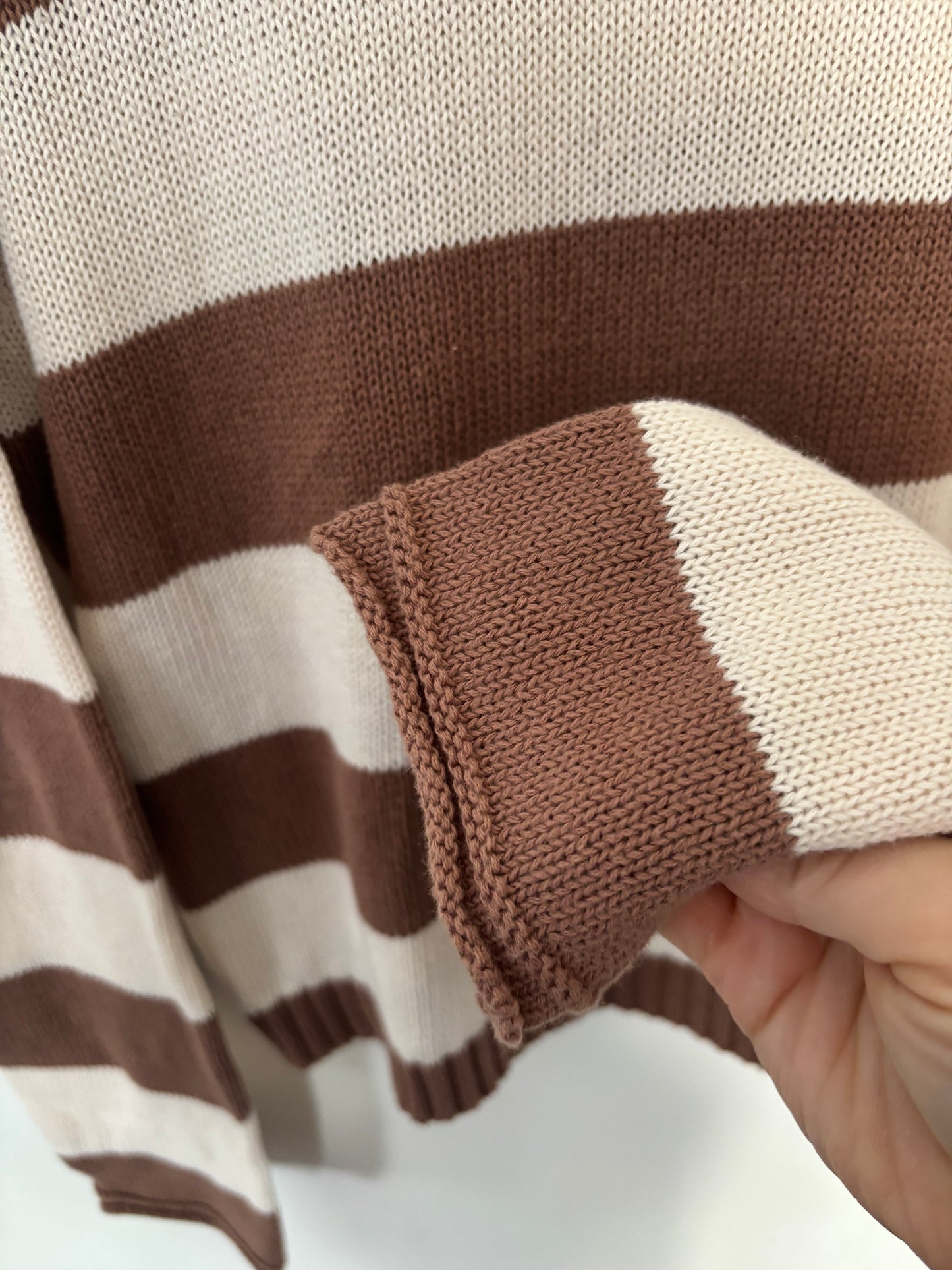 Z Supply Striped Brown / Cream Crewneck Knit | Small, generous fitting (N255W7)