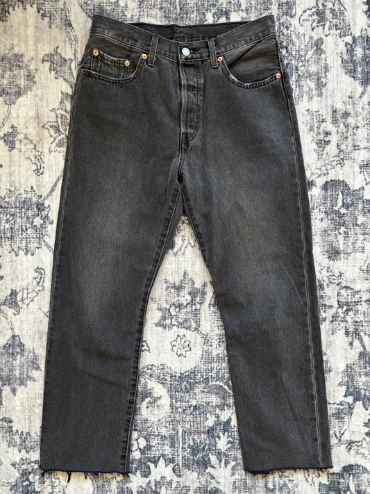 Levi's 501 Washed Black/Grey Straight Leg Cropped Jeans | Sz 28 (N249W7)
