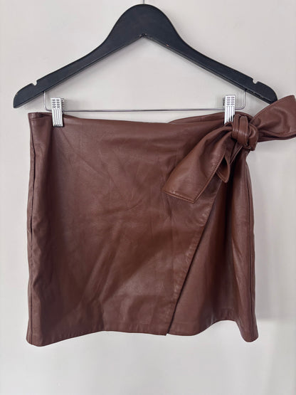Nicole Miller Brown  Faux Leather Wrap Skirt | Sz Large