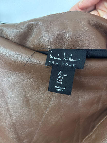 Nicole Miller Brown  Faux Leather Wrap Skirt | Sz Large