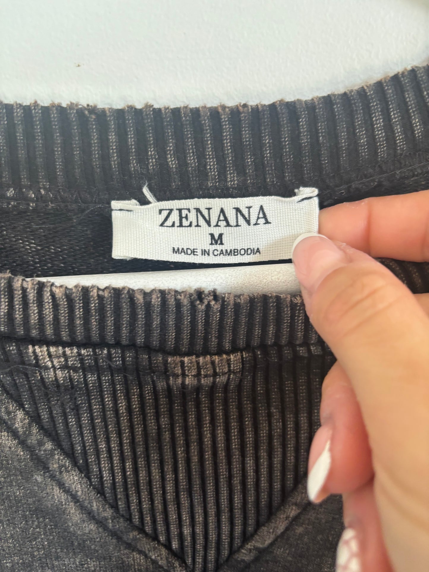 Zenana Acid Wash Black Sweater | Medium