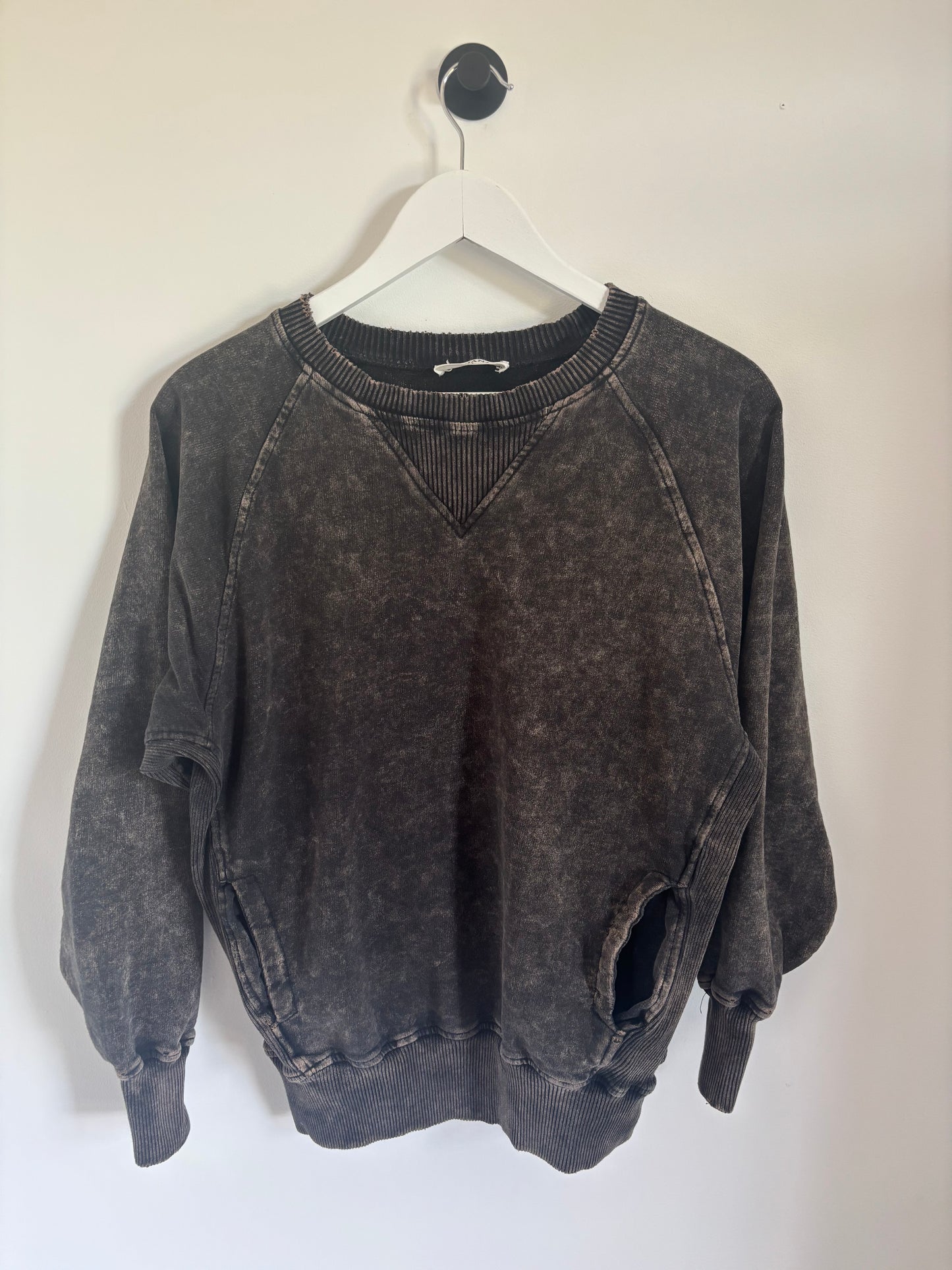 Zenana Acid Wash Black Sweater | Medium