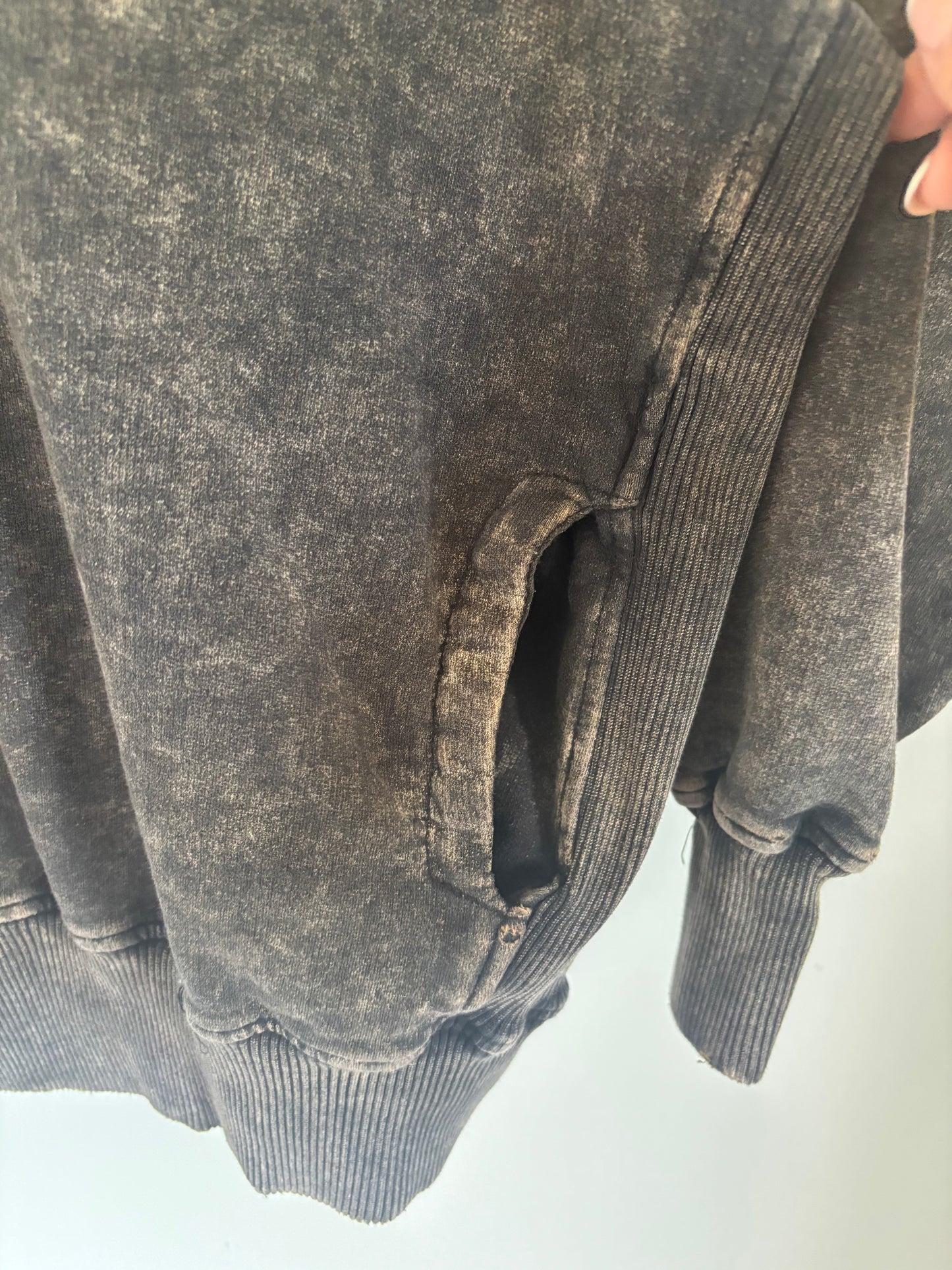 Zenana Acid Wash Black Sweater | Medium