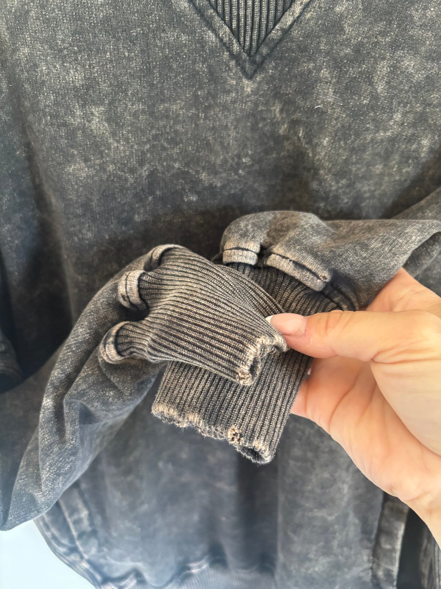 Zenana Acid Wash Black Sweater | Medium