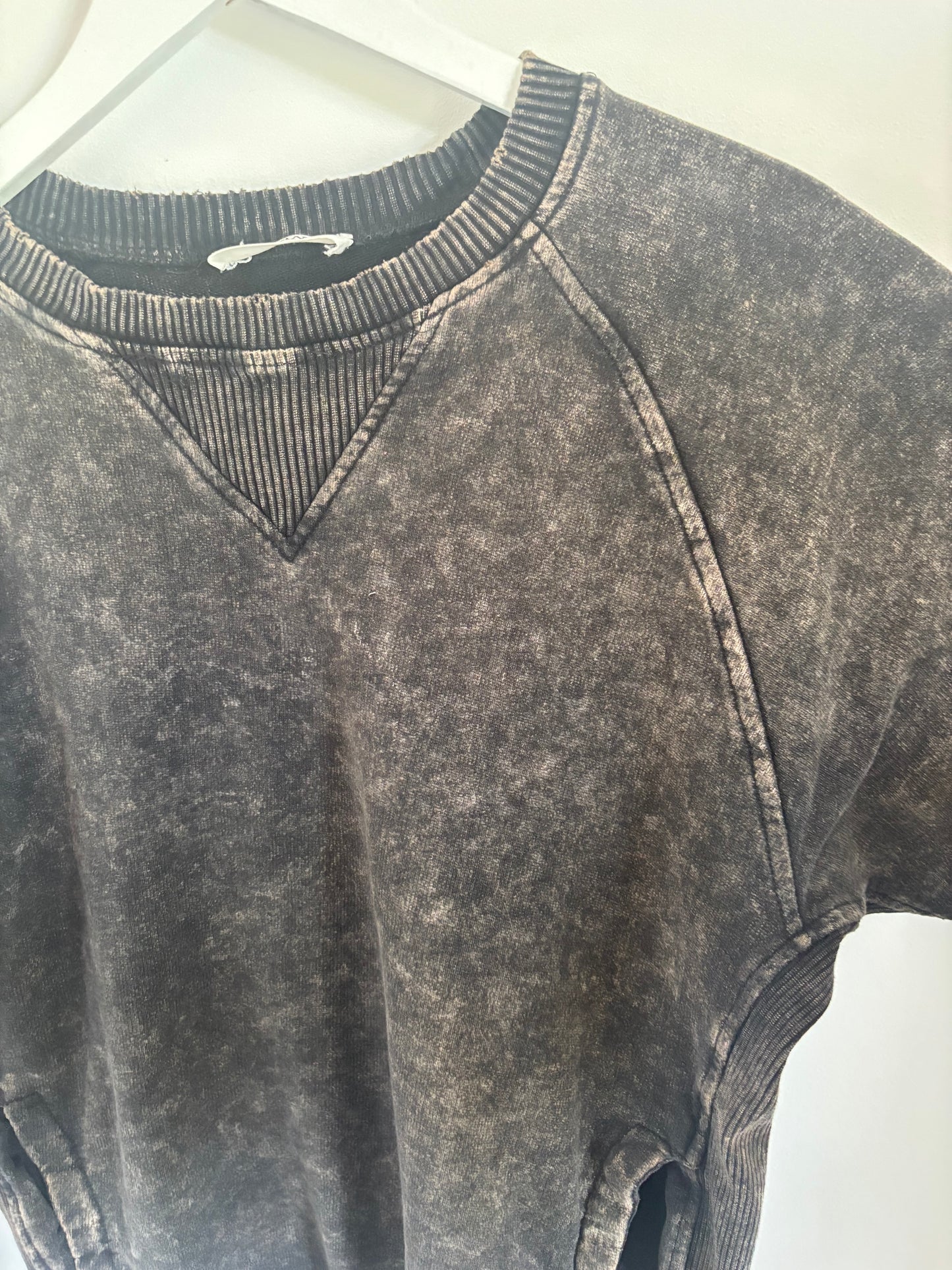 Zenana Acid Wash Black Sweater | Medium
