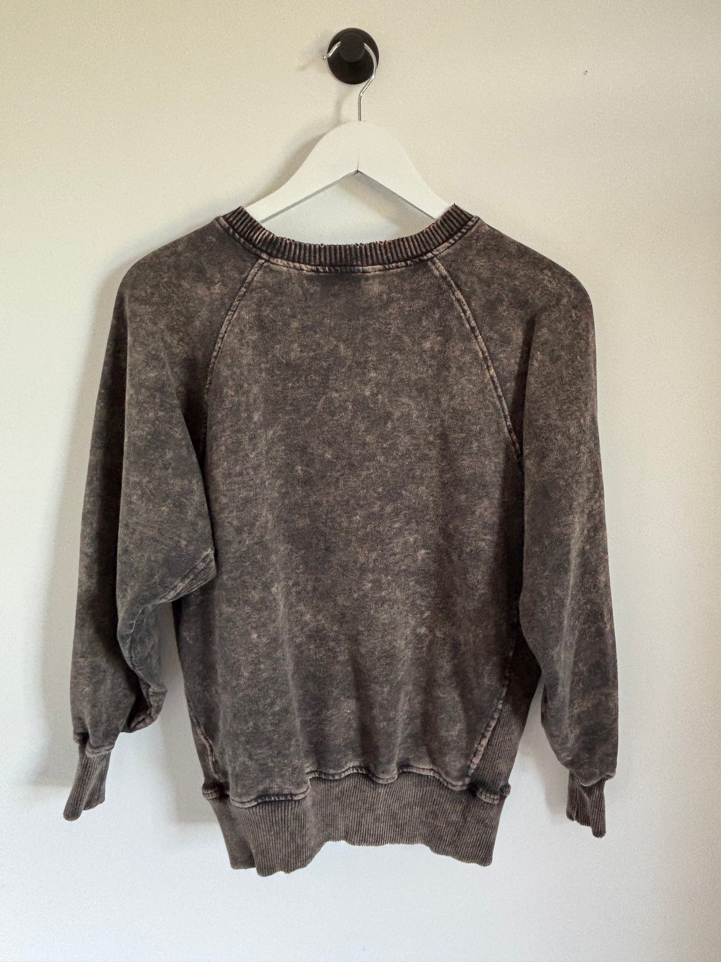 Zenana Acid Wash Black Sweater | Medium