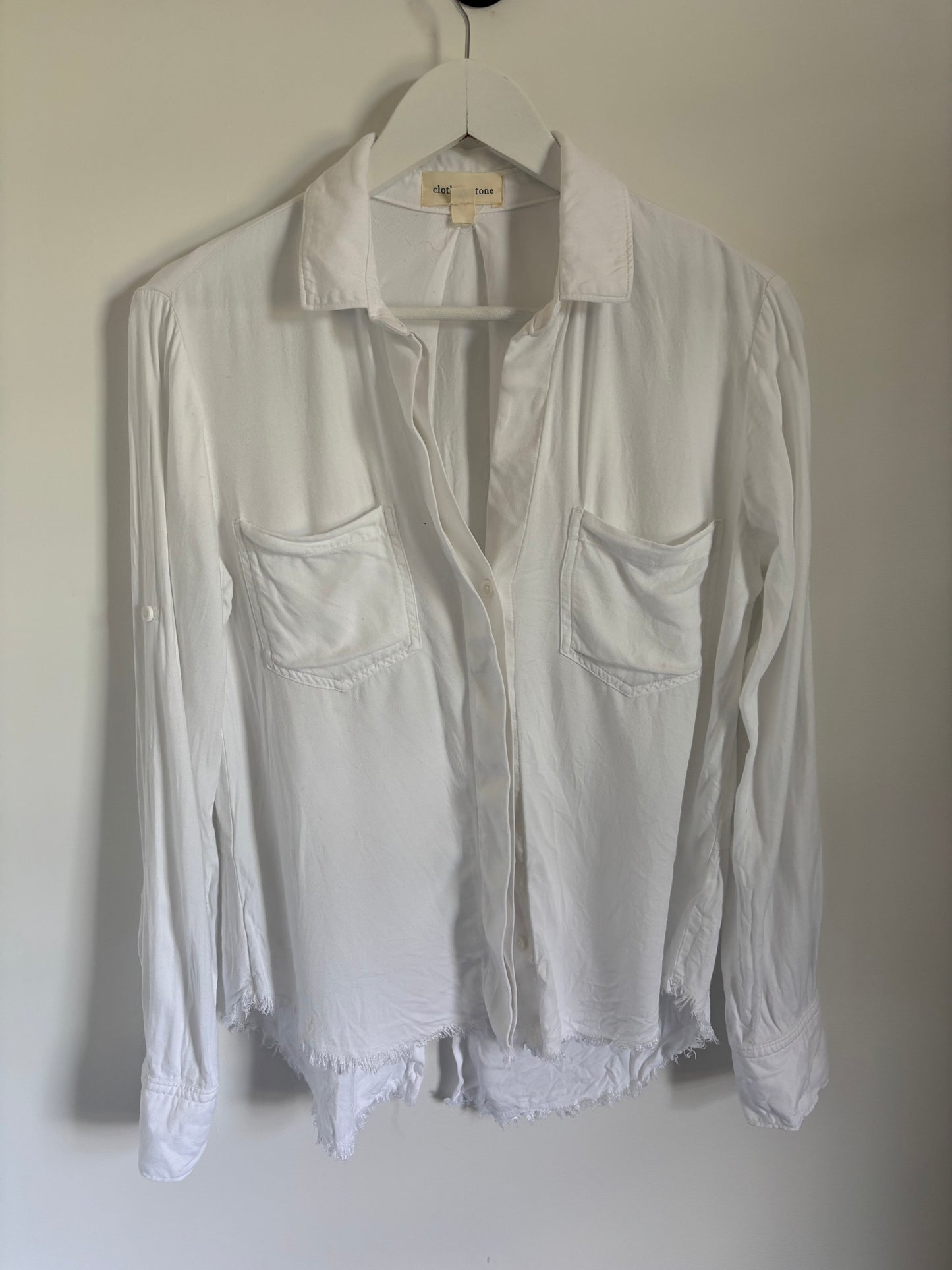 Cloth & Stone Freyed Button Up Shirt *White* | XS (Oversized)