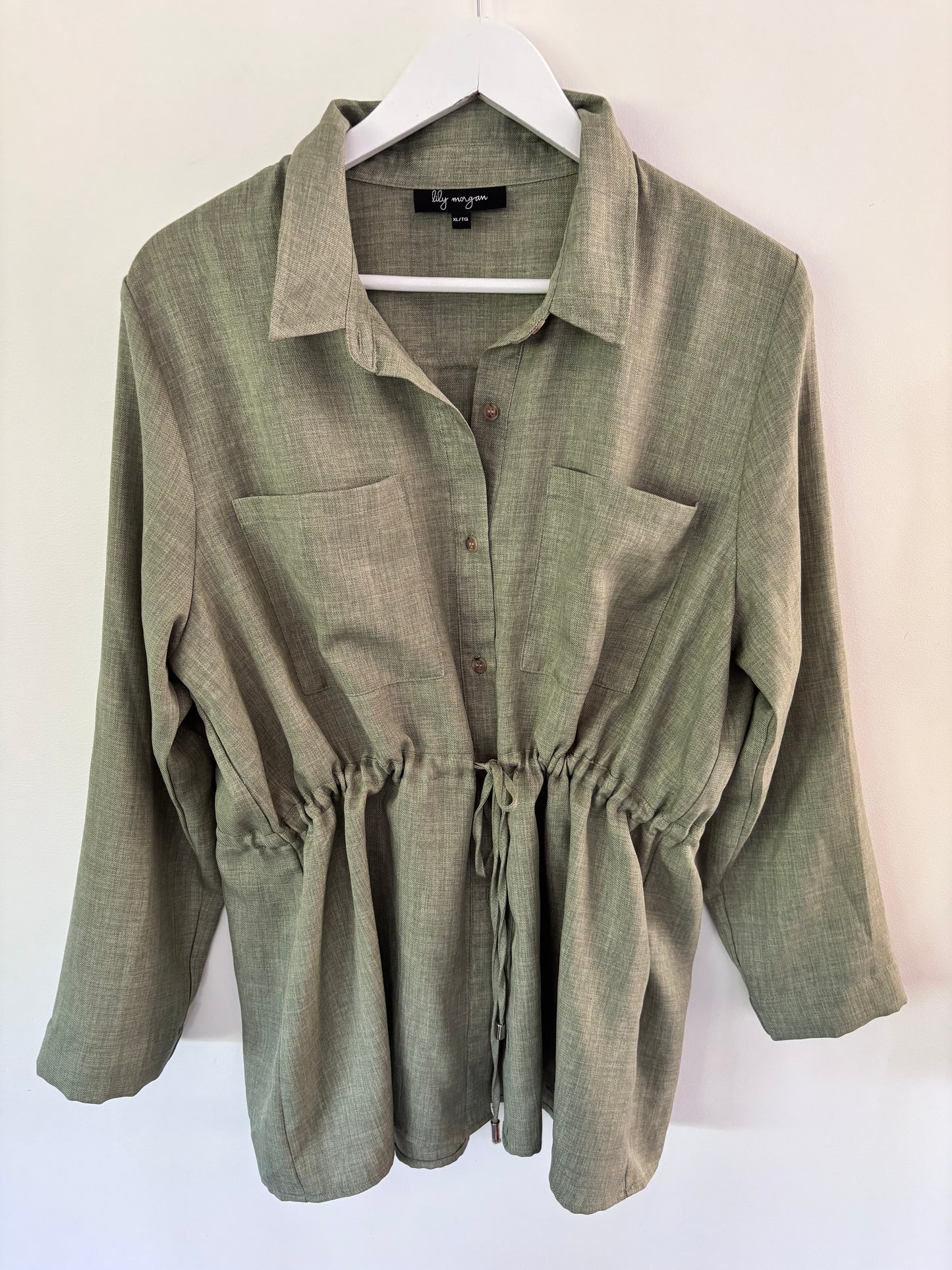 Lily Morgan Button Up Drawstring Top | Sz XL (matches pants sz Small)