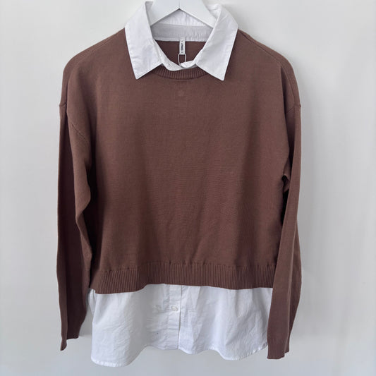 ONLY Brown Layered "Payson" Collared Sweater NWT | Sz Medium (CS39B11)