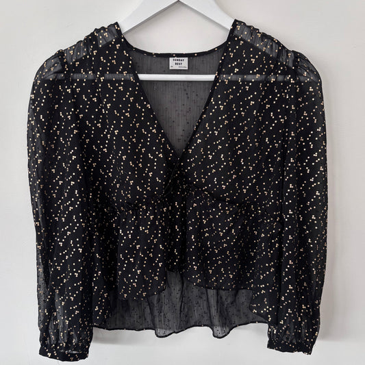 Sunday Best Sheer Ruffle Jinx Blouse | Sz XS (Oversized)(M167K6)
