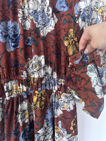 HLA Brown Floral Tiered Dress | Sz Small