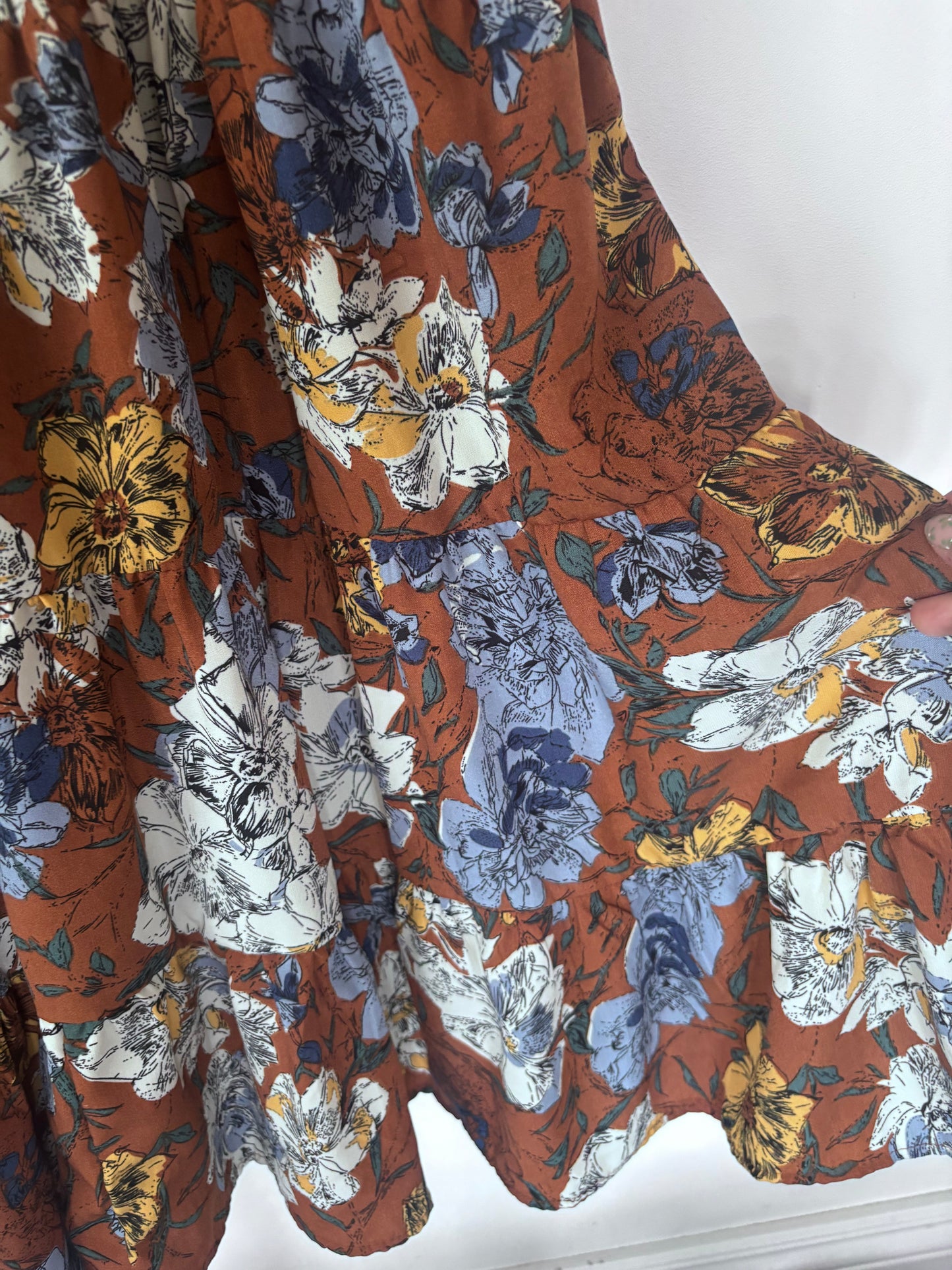 HLA Brown Floral Tiered Dress | Sz Small