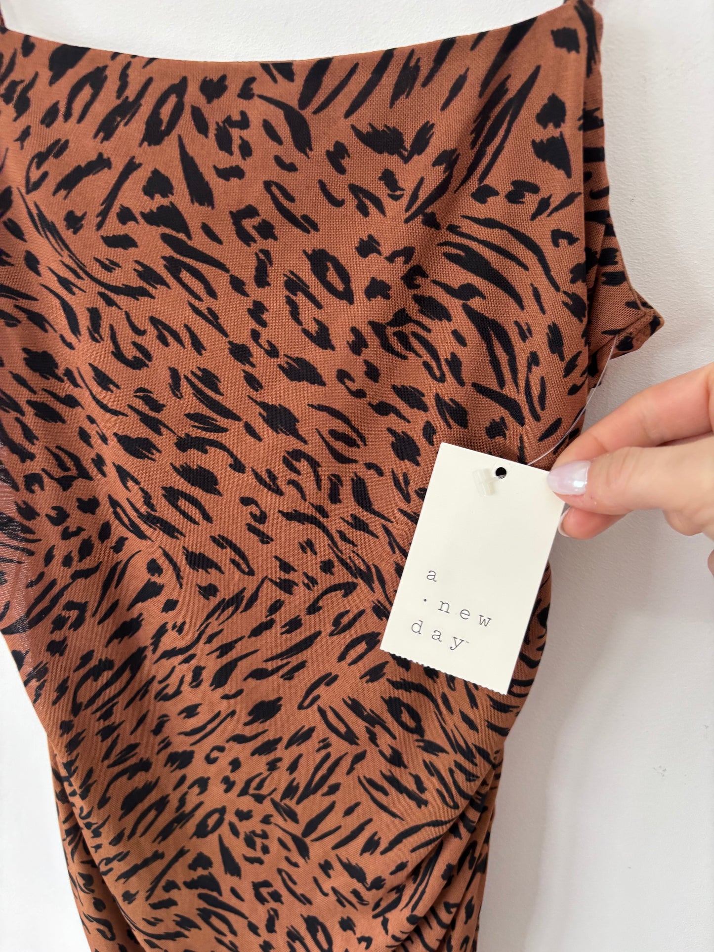 A New Day Leopard Print Ruched Midi Slip Dress NWT | Sz XS (M172K6)