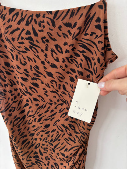A New Day Leopard Print Ruched Midi Slip Dress NWT | Sz XS (M172K6)