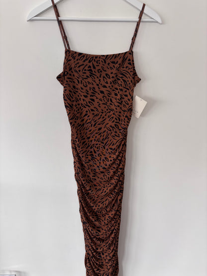 A New Day Leopard Print Ruched Midi Slip Dress NWT | Sz XS (M172K6)